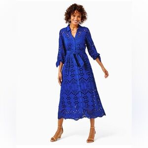 Amrita Midi Dress Borealis Royal Blue Soiree Eyelet